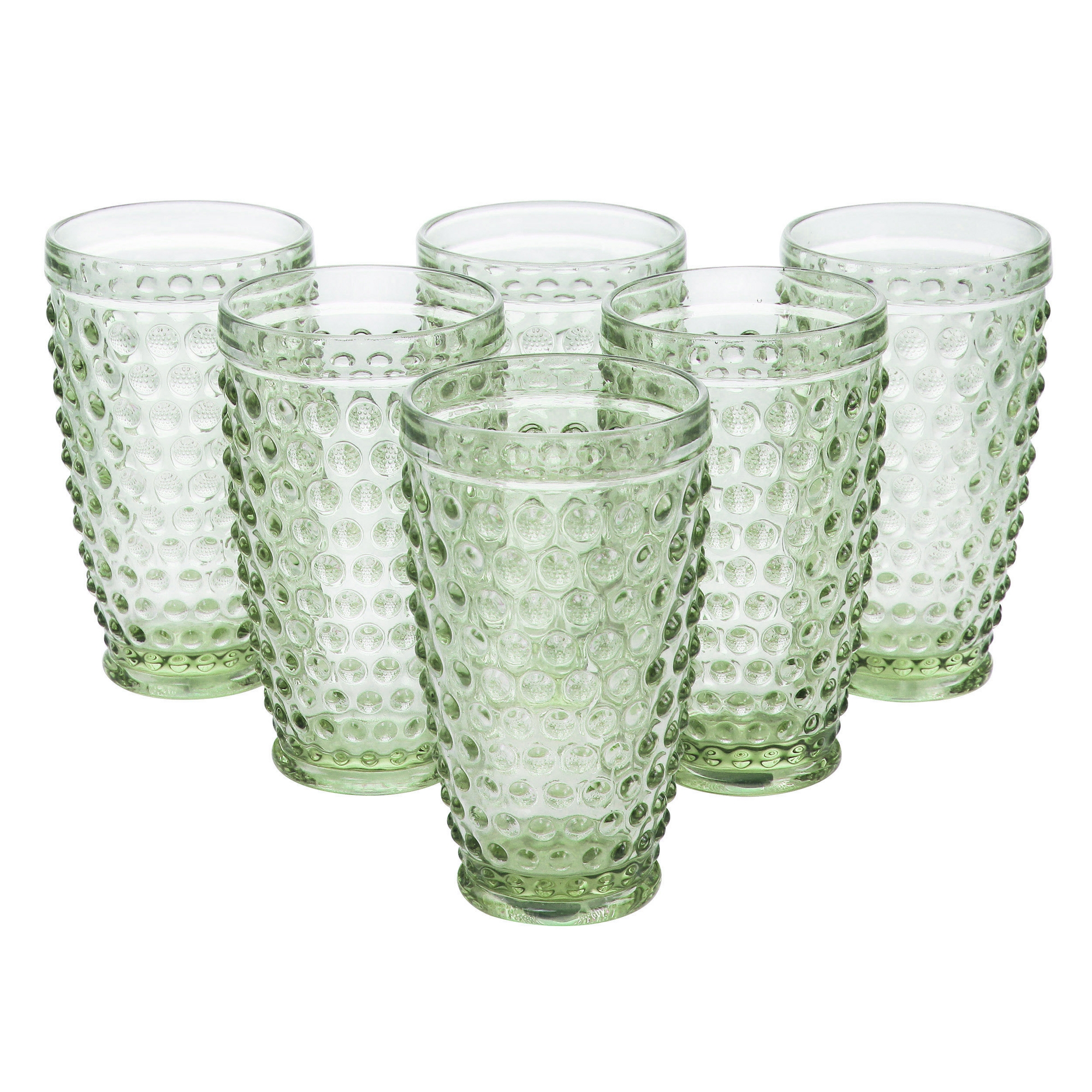 Gibson 6 Piece Hobnail Handmade Glass Tumbler Set in Tinted Green