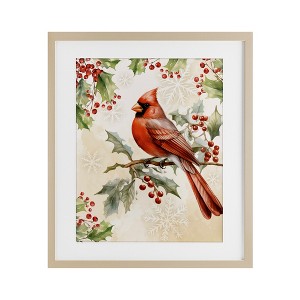 Stupell Industries Cardinal on Holly Branch Framed Print Under Glass Art - 1 of 4