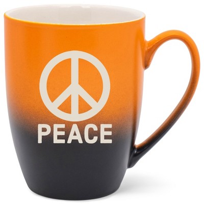 100 North Orange and Black Two Toned Ombre, 10 Ounce, Comfortably Fits Your Hands, Ceramic Tea Coffee Cup Mug, Peace Sign