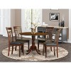 Dining Set for 4 with Dropleaf Table and Chairs, Small Round Pedestal Table with Ladder Back Chairs, Mahogany Finish - 2 of 4