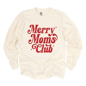 Merry Mom's Club Distressed - Women's Garment Dyed Long Sleeve Graphic T-Shirt - 1 of 4