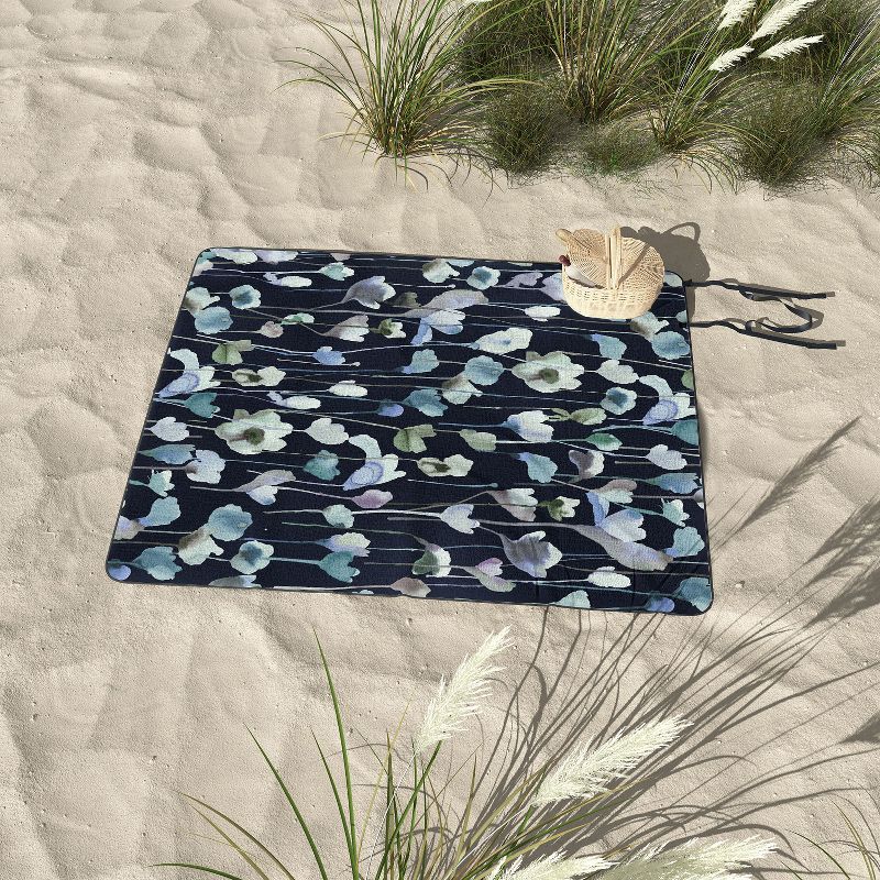 Ninola Design Watery Abstract Flowers Navy Picnic Blanket - Deny Designs, 3 of 4