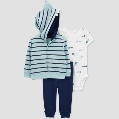Image of Baby Boys' Striped Shark Top & Bottom Set - Just One You® made by carter's Blue 6M