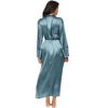 ADR Women's Long Satin Robe with Contrast Piping Tie Belt, Pockets, Full Length - 2 of 4