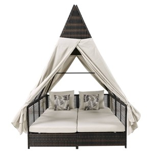Nestfair Wicker Outdoor Day Bed Lounge Bed with Adjustable Backrest and Cushions Beige - 1 of 4