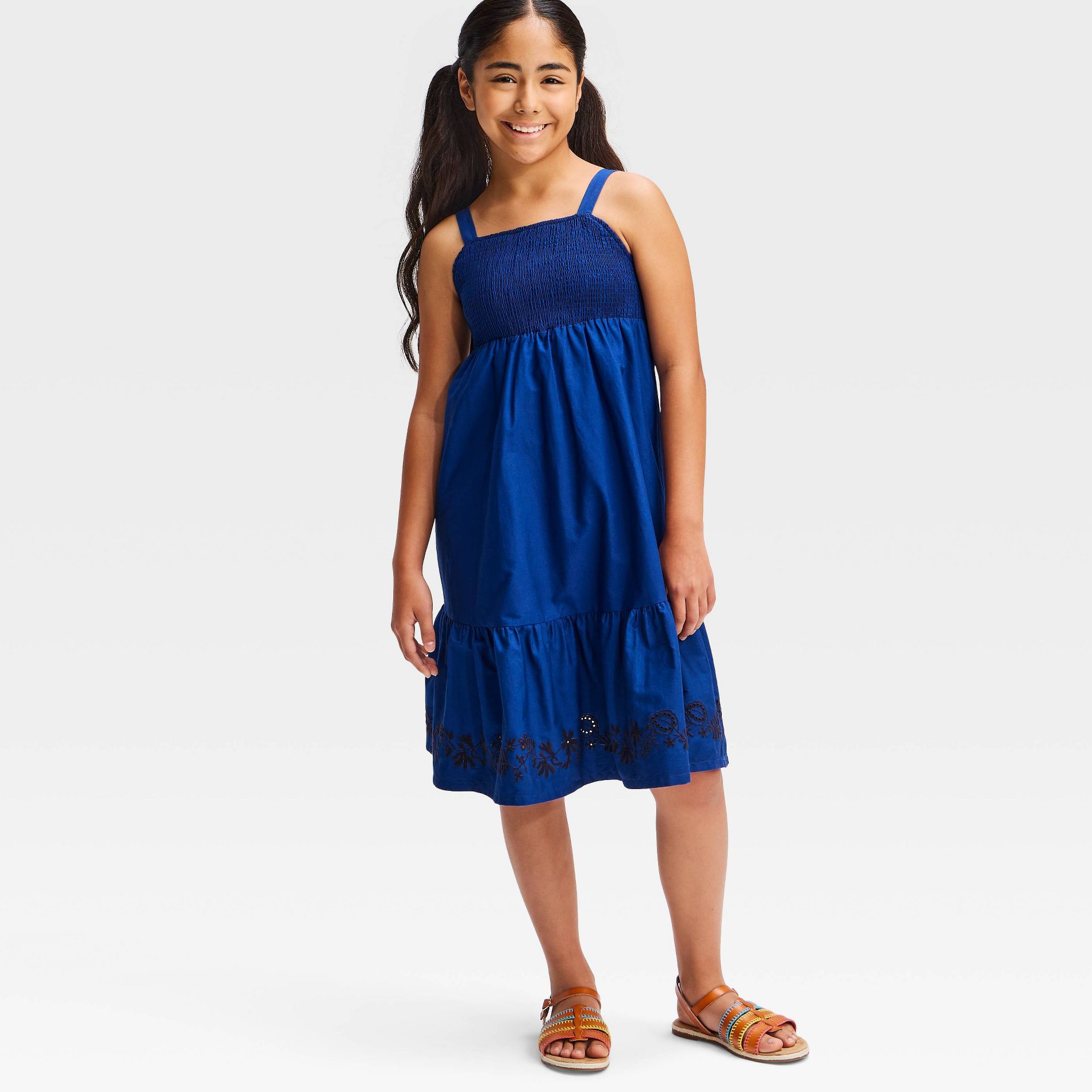 Latino Heritage Month Girls' Tiered Dress - Navy Blue Abstract