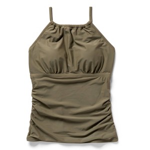 Women's Post Mastectomy High Neck Shirred Tankini Top - Shade & Shore™ Green - 1 of 3