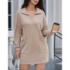 Women's Loose Lapel Neck Puff Sleeves  Knit Sweater Dresses Mini Dresses With Pocket - 3 of 4