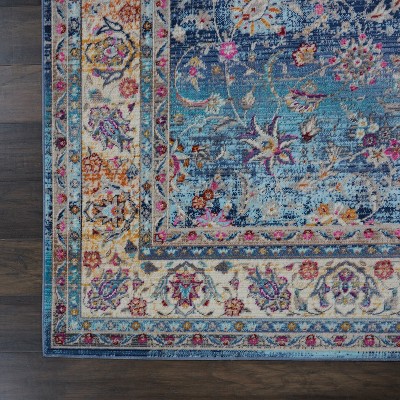 Elegant Vintage Kashan Blue Synthetic 2' x 4' Area Rug