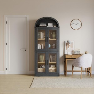 72 Inch High Arched Bookcase with Doors, 4 Tier Display Bookshelf Storage Cabinet for Home Office Living Room - 1 of 4
