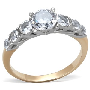 Slickblue Women’s Two-Tone Rose Gold Stainless Steel Ring with Clear Pave CZ, Engagement Style, Size 5-10 - 1 of 4