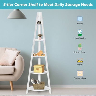 White MDF 5-Tier Corner Ladder Shelf