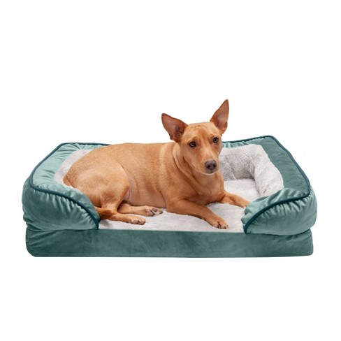 FurHaven Minky Faux Fur & Suede Pillow-Top Orthopedic Dog Bed - Titanium Gray / Medium