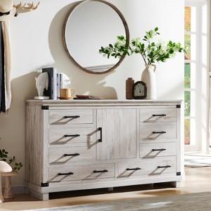 SinCiDo Farmhouse 8 Drawer Bedroom Dresser w/Adjustable Shelf, Thick Plank Design, Wood Closet Dresser for Bedroom, Living Room - 1 of 4
