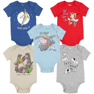 Disney Classics 101 Dalmatians Dumbo Peter Pan Pinocchio Baby Boys 5 Pack Bodysuits Multicolor Newborn