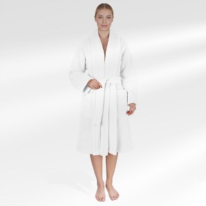 American Soft Linen Women’s Fleece Bathrobe – Luxury Soft, Plush, Fuzzy & Warm Robe for Women, Cozy Spa Quality Adult Bathroom Robe - 1 of 4