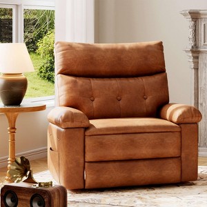 Oversized Wide Recliner Chair - Heat and Massage, PU Leather Large Manual Recliner for Adults, Comfort Lazy Chair with 1.5X Sponge Filling,Brown - 1 of 4