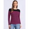 INSPIRE CHIC Women's Color Block Round Neck Long Sleeves Striped Basic T-Shirt - 3 of 4