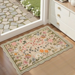 Pastoral Floral Washable Area Rug Non Slip Farmhouse Floor Cover Soft Non Shedding Indoor Rug Low Pile Foldable Carpet for Living Rom Bedroom Nursery - 1 of 4