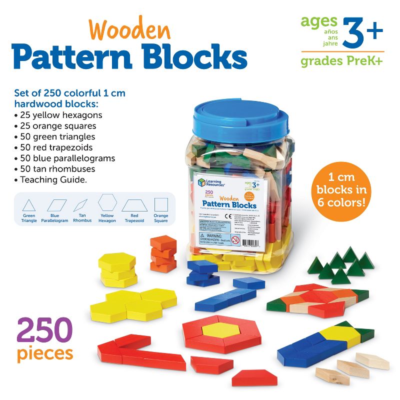 Learning Resources Wooden Pattern Blocks - Set of 250 Pieces, Ages 3+, 4 of 6