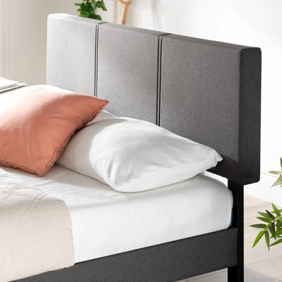 Elegant Gray Queen Upholstered Platform Bed with Bamboo Slats