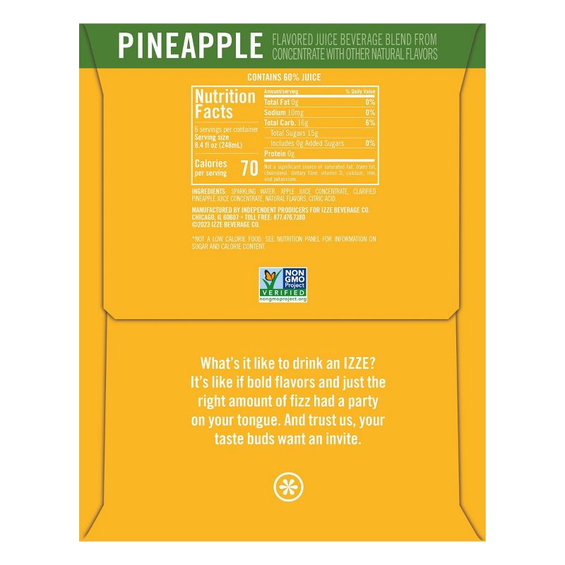 IZZE Pineapple Sparkling Juice - 6pk/8.4 fl oz Cans, 3 of 5