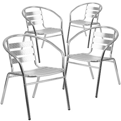 Emma and Oliver 4 Pack Commercial Aluminum Indoor-Outdoor Stack Chair - Triple Slat Back and Arms
