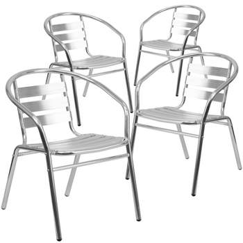 Emma and Oliver 4 Pack Commercial Aluminum Indoor-Outdoor Stack Chair - Triple Slat Back and Arms