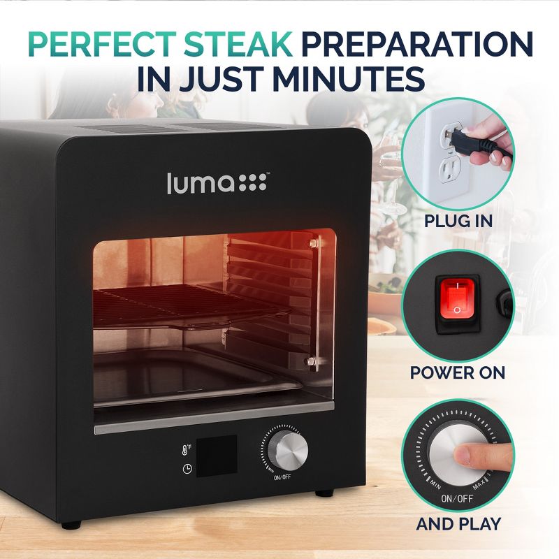 Luma Electric Steak Grill, Portable Indoor Countertop Oven with Griddle, Smokeless Electric Infrared Grill, Heats up to 1450 Degrees, 2 of 16