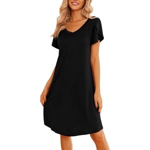 Ekouaer Womens Nightgown Short Sleeves Sleepwear V Neck Nightgowns for Women Petal Sleeves Houses Dress Sleepshirt - 1 of 4