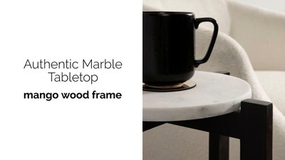 Natural Mango Wood and White Marble Round Two-Tier End Table