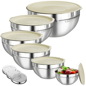 Itopfox Stainless Steel Mixing Bowls Set with Lids & 3 Grater Attachments, Nesting Kitchen Food Storage Containers for Prep & Serving - 1 of 4