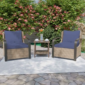 YARDSIGHT 3-Piece Indoor/Outdoor Patio Conversation Set with 2 Armchairs and 1 Wicker Side Table, Wood-Look Metal Tabletop and Olefin Cushions - 1 of 4