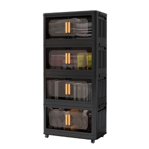 ChicFurnit Utility Storage Cabinets 4 Tiers Multi Use Storage Cabinet Folding Storage Cabinet for Home Spaces, Black, 20.47"*12.2"*10.83" - 1 of 4