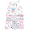 Hudson Baby Infant Girl Cotton Cap and Scratch Mitten Set, Rose, 0-6 Months - 2 of 4