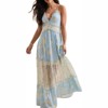 Clotth Women Spaghetti Strap Tie Shoulder Floral Maxi Dress Y2k Lace Trim Ruffle Long Dress Summer Boho Flowy Sundress, Blue - 2 of 4