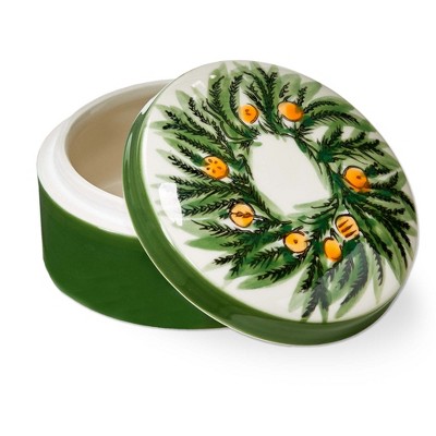 tag Citrus Grove Ceramic Trinket Dish - Decorative Green Multi Tray for Christmas, 4" x 4" x 2.24" - Easy Wipe Clean
