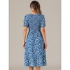 INSPIRE CHIC Women's Floral Smocked Puff Short Sleeves V Neck Ruffled Hem Midi Dress - image 3 of 4