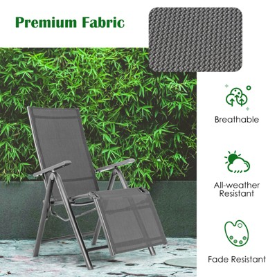 Gray Aluminum Frame Outdoor Folding Reclining Lounge Chair