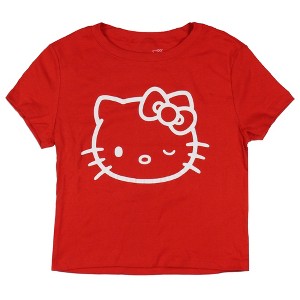 Hello Kitty Women's Wink Face Cute Crop Top Juniors Short Sleeve T-Shirt - 1 of 3