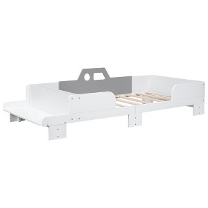 Car-Shaped Twin Bed Frame, Pine Wood Twin Size Platform Bed with Bench and Book Storage Space for Girls Boys Bedroom, No Box Spring Needed - 1 of 4