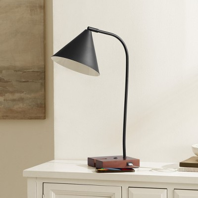 Nuka 24" Black and Walnut Adjustable Table Lamp with USB Port