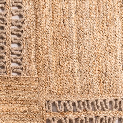Beige Hand-Knotted Jute Rectangular Area Rug, 5' x 8'