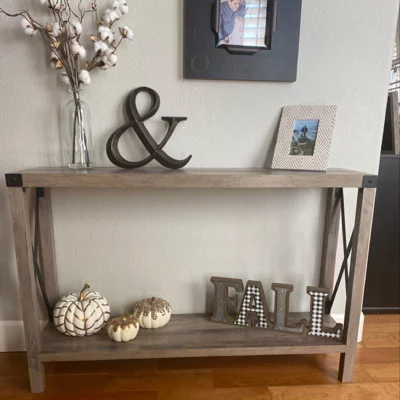 user image by Melanie, Sophie Rustic Industrial X Frame Entry Table - Saracina Home