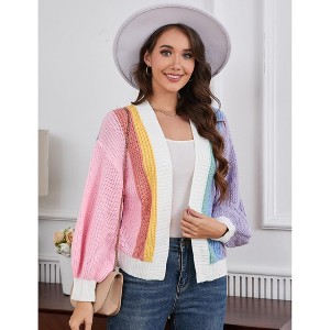 Women's Color Block Knit Cardigan Casual Open Front Long Sleeve Sweater - 1 of 4