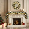 Christmas Wreath, Pre-Lit Xmas Wreath for Front Door with Gold Bowknot, Artificial Holiday Accent with Ball Ornaments, Ribbons, Pine Cones - 4 of 4