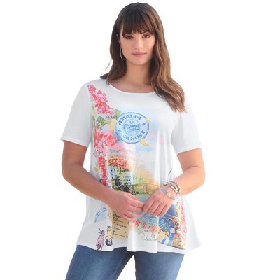 Roaman's Women's Plus Size Travel Graphic Tee