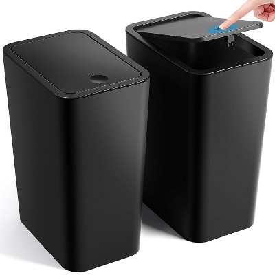 Bathroom Trash Can with Lid, 2 Pack 4 Gallons/15 Liters Garbage Can with Pop-Up Lid, Small Plastic Trash Can