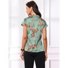 INSPIRE CHIC Women's Satin Stand Collar Work Cap Sleeve Floral Blouse - 3 of 4