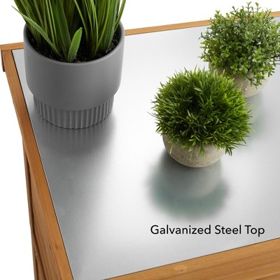 Natural Wooden Outdoor Storage Cabinet with Metal Tabletop